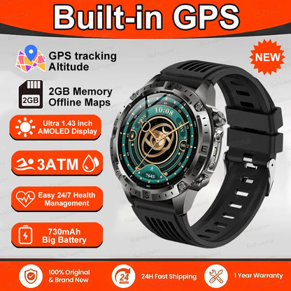 Smart Watch Men GPS Track High End watch Swim Waterproof Watches six axis sensor Sports 2GB Memory GPS Map Compass Smartwatch