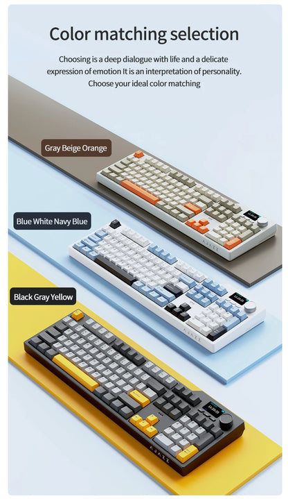 Ajazz AK35I V3 MAX 8000mAh battery Gaming mechanical keyboard Tri-mode Wired Bluetooth Wireless Hot-swappable TFT color screen