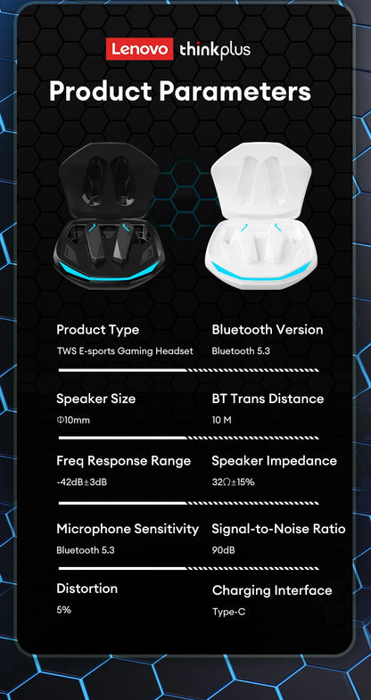 Auriculares sem fios Lenovo GM2 Pro TWS Bluetooth 5.3 – Auriculares HD com controlo tátil e microfone, auscultadores desportivos à prova de água