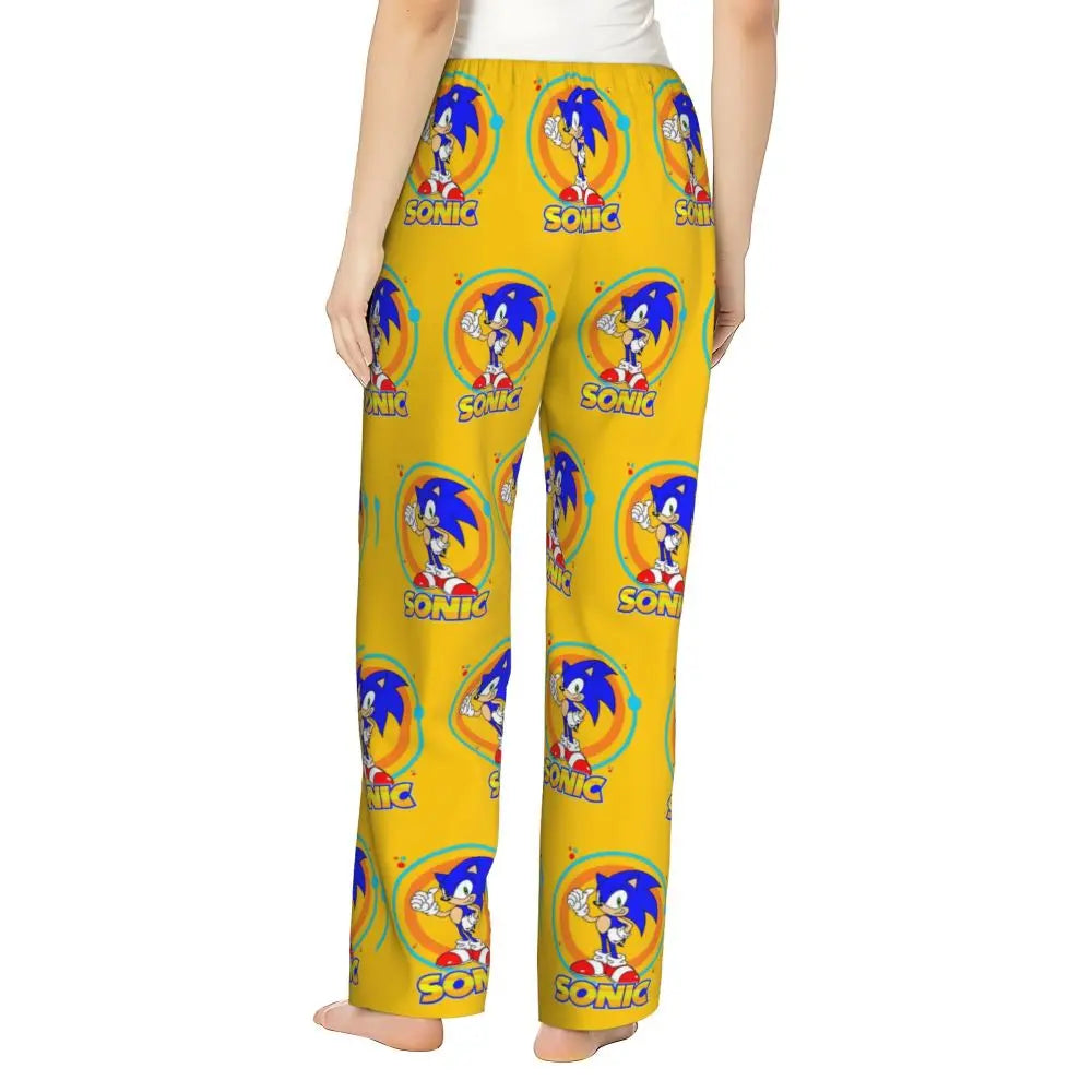 Custom Women Soniced Pajama Pants Printed Hedgehog Game Sleep Sleepwear Bottoms with Pockets