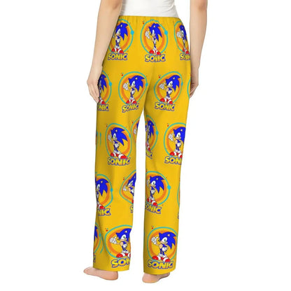 Custom Women Soniced Pajama Pants Printed Hedgehog Game Sleep Sleepwear Bottoms with Pockets
