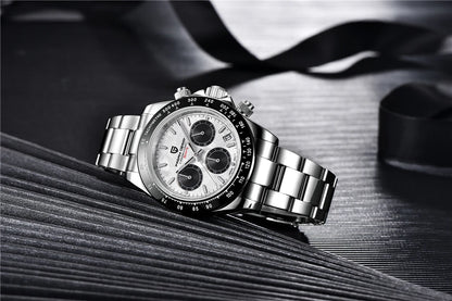 PAGANI DESIGN V2 40MM Herrenuhr mit Meteorit-Zifferblatt, Quarzwerk, Saphirglas, Retro-Chronograph, wasserdichte Uhr für Herren