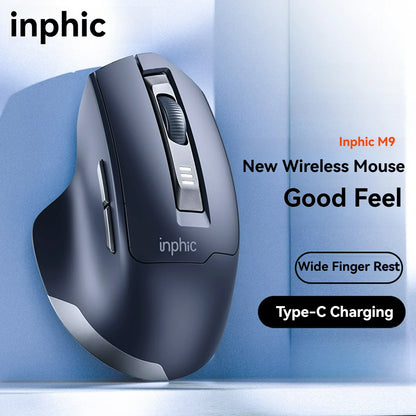 Ratón inalámbrico Inphic M9 con receptor USB 2.4G, recargable Type-C, botón silencioso, visualización de energía, ergonómico para oficina, universal