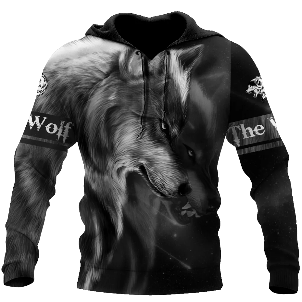 Sweatshirt com Capuz Unissexo Wolf com Impressão 3D, Pullover Cool com Gráfico Animal, Streetwear Masculino