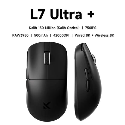 MCHOSE L7 Ultra+ Medium Large håndmus til gaming, e-sport, PAW3950, trådløs med tre tilstande, let kontormus med dual-drive til computer