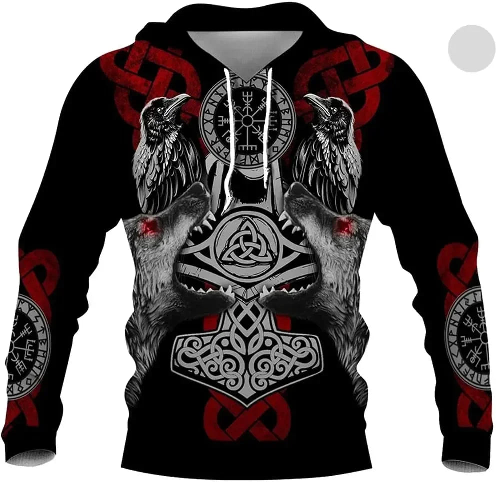 2023 New Autumn Men's Hoodie Wolf Print 3D Sweatshirts Urban Trendy All-Match Oversized Tops Poleron Hooded Clothes Men's Clothing
