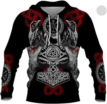 2023 New Autumn Men's Hoodie Wolf Print 3D Sweatshirts Urban Trendy All-Match Oversized Tops Poleron Hooded Clothes Men's Clothing