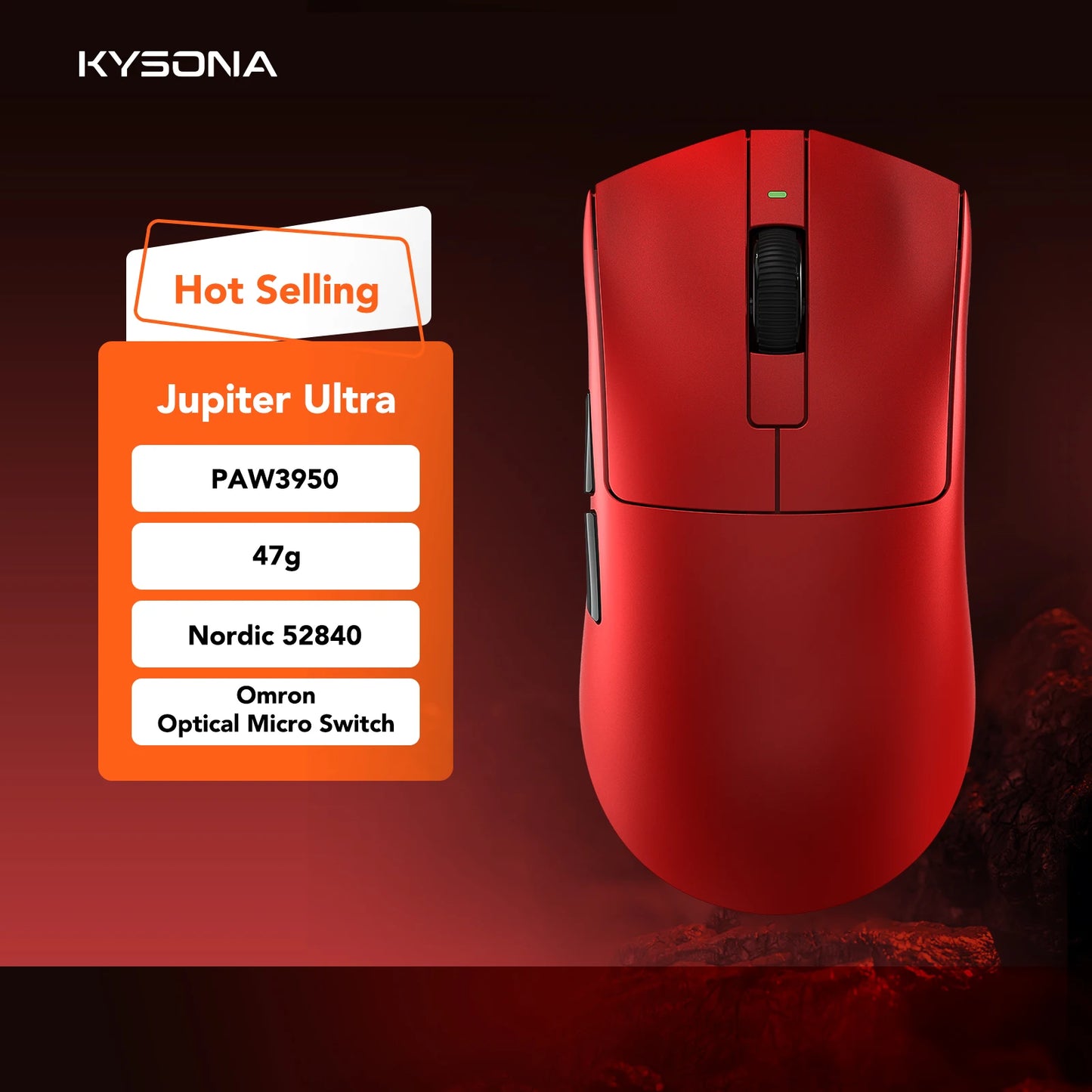 KYSONA Jupiter Series Gaming-Maus kabelgebunden/kabellos 8Khz PAW3950-Sensor Bluetooth 46g wiederaufladbar Web-Treiber für PC und Laptop
