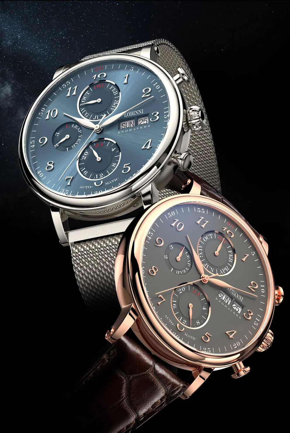Luxury Brand Switzerland LOBINNI Perpetual Calendar Automatic Mechanical Men's Watches Sapphire Multi-function Clock L13019-8
