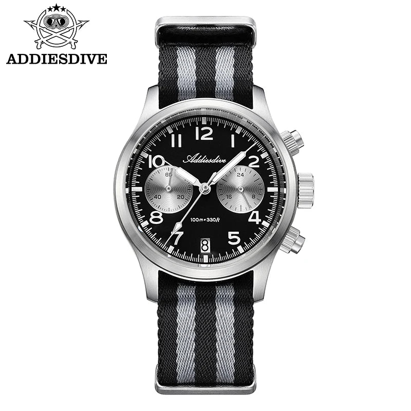 ADDIESDIVE 2025 New Panda Eye Men's Watches Retro Luxury VK64 Quartz Watch For Men Sport Chronograph 100M Waterproof Luminous