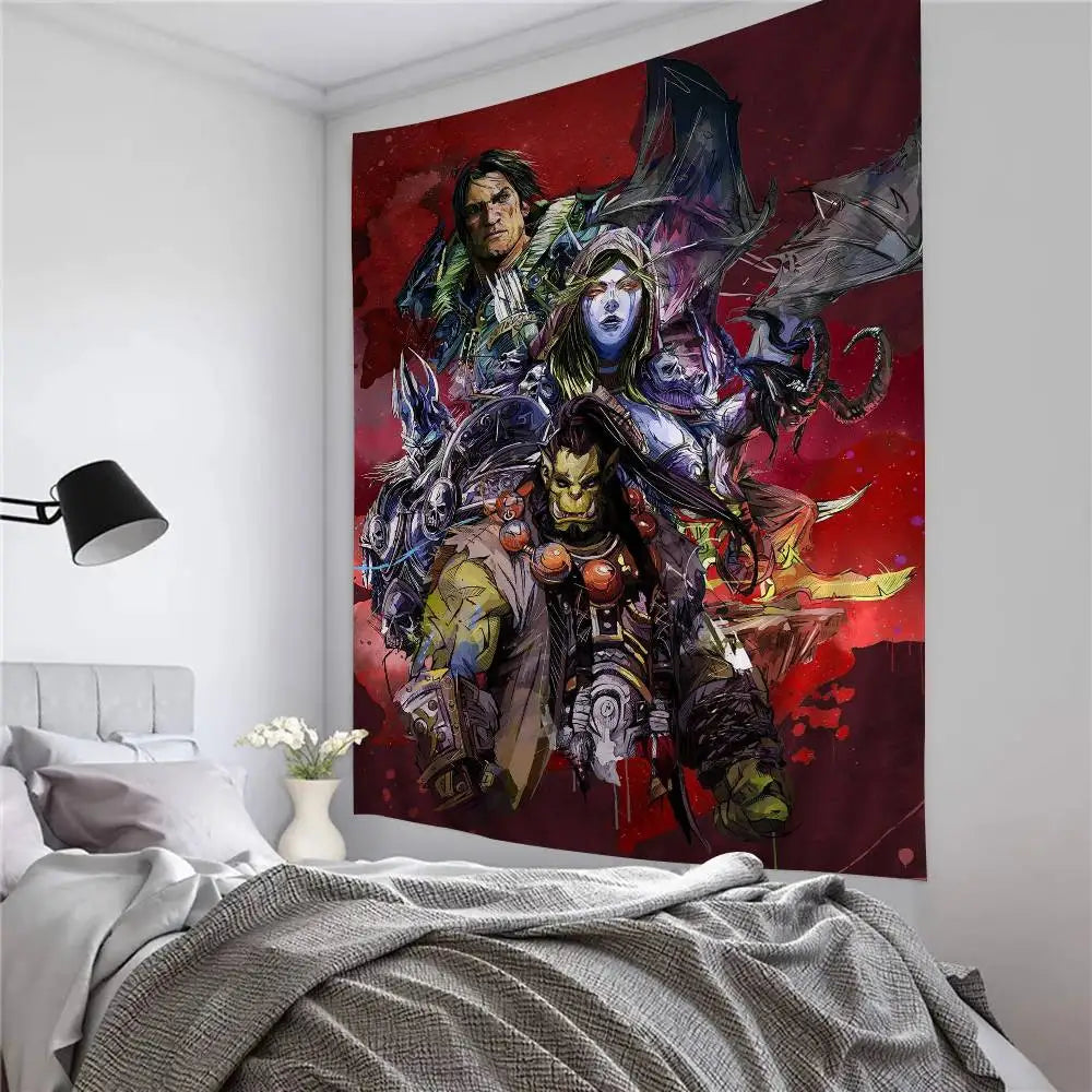 Duża drukowana makatka ścienna World Of Warcraft Hot Game, tania hipisowska dekoracja ścienna, boho makatki ścienne z mandalą, dekoracja do domu