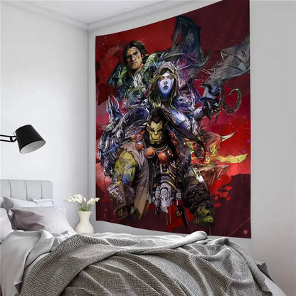 Duża drukowana makatka ścienna World Of Warcraft Hot Game, tania hipisowska dekoracja ścienna, boho makatki ścienne z mandalą, dekoracja do domu