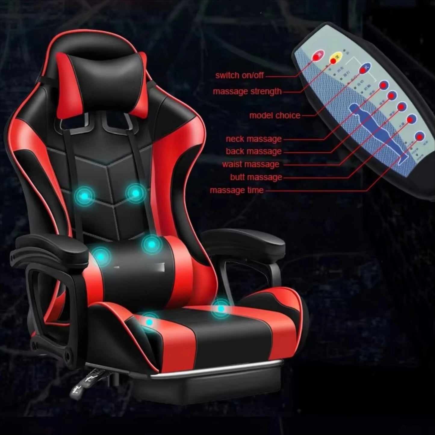 RGB Massage Gaming Chair Adjustable Racing Computer Gaming Chair with Ergonomic Design, Reclining Gamer Chair for Office, PC Gaming & Home Setup