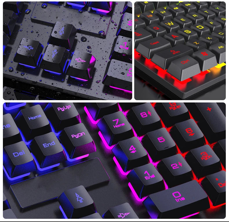 104 Keys Wired Keyboard with RGB Backlit Breathing Light Gaming Ergonomic Keyboard and Mouse Set for Computer Laptop Gamer Office
