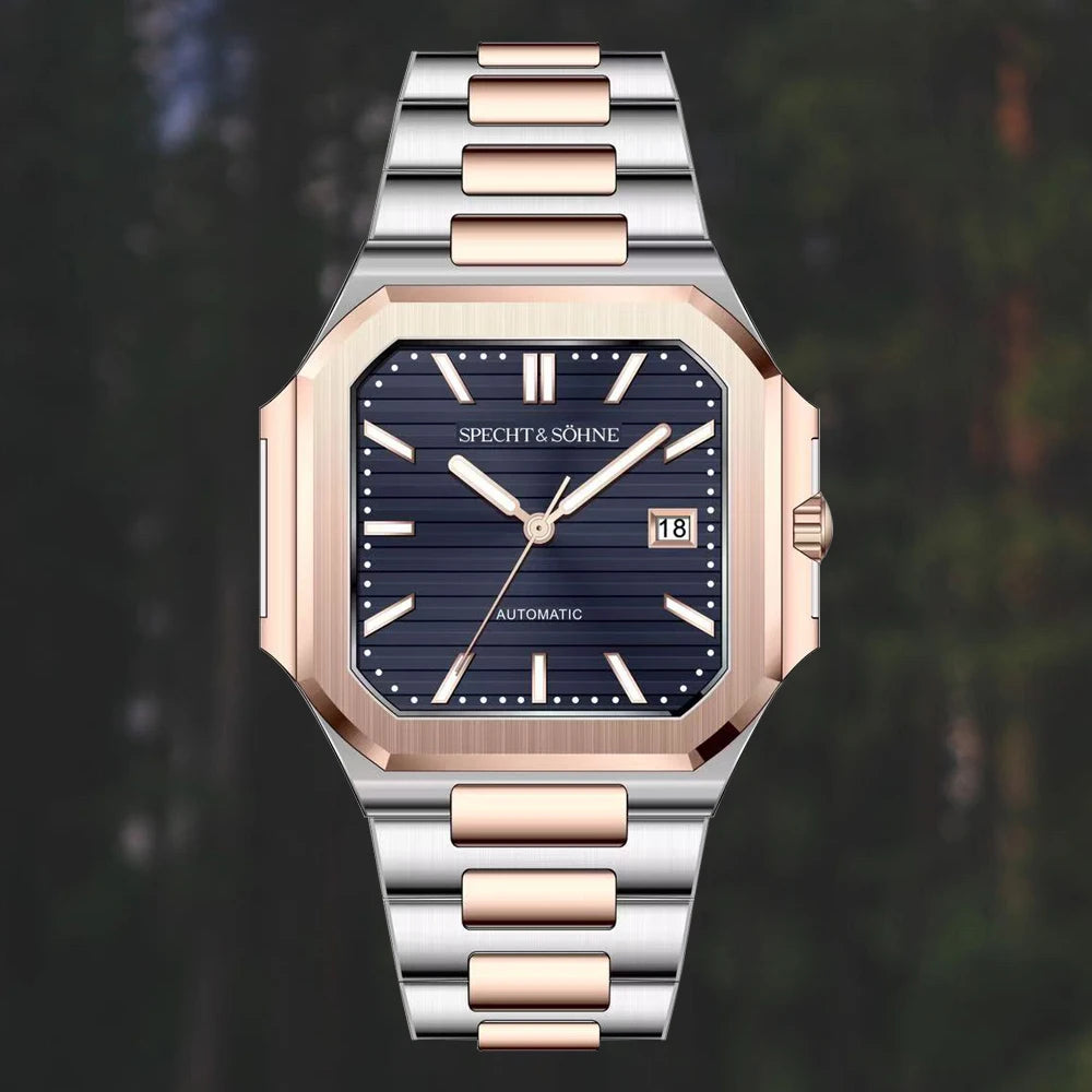 2025 Specht & Söhne Men's Classic Cubic Automatic Mechanical Watch 50M Waterproof Luminous Sapphire Crystal Reloj Hombre 41MM