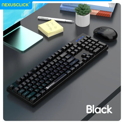 Set inalámbrico de teclado y ratón gaming de oficina NexusClick, ahorro de energía inteligente, tamaño completo, 104 teclas, 1600DPI ajustable, USB para portátil y PC