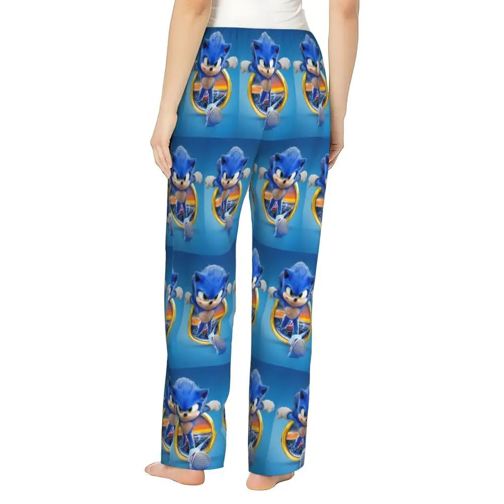 Custom Women Soniced Pajama Pants Printed Hedgehog Game Sleep Sleepwear Bottoms with Pockets