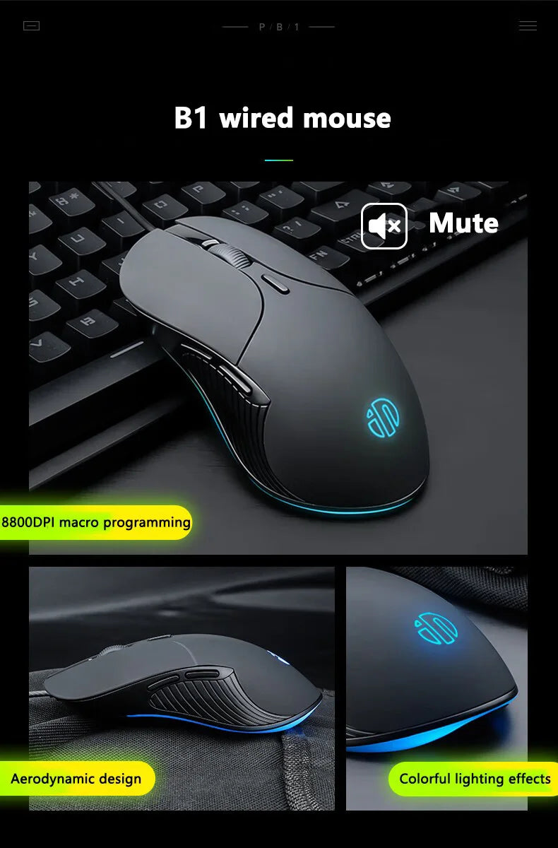INPHIC B1 USB Wired Mouse, Silent Office Gaming Mouse for PC and Laptops