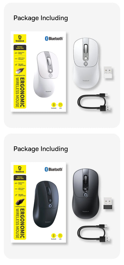 【NOVO】Baseus EM2 ergonomski bežični miš Bluetooth 5.3 2.4G, Type-C punjenje, ultra lagan, tih, s prilagodljivim tipkama
