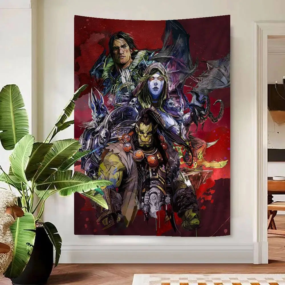 Duża drukowana makatka ścienna World Of Warcraft Hot Game, tania hipisowska dekoracja ścienna, boho makatki ścienne z mandalą, dekoracja do domu