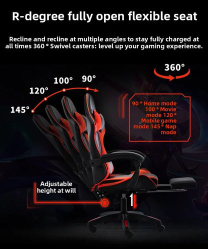 Ergonomic Gaming Chair with Lumbar Support Pillow, Adjustable Footrest, Reclining Computer Gaming Chair, PU Leather Office Gaming Chair with Adjustable Height