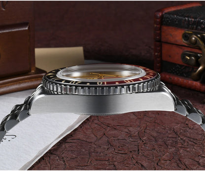 San Martin 40mm SN0005 Retro GMT NH34 Automatic Distressed Patina Dial Bi-color Sapphire Bezel Jubilee Mens Watches 20Bar Lume