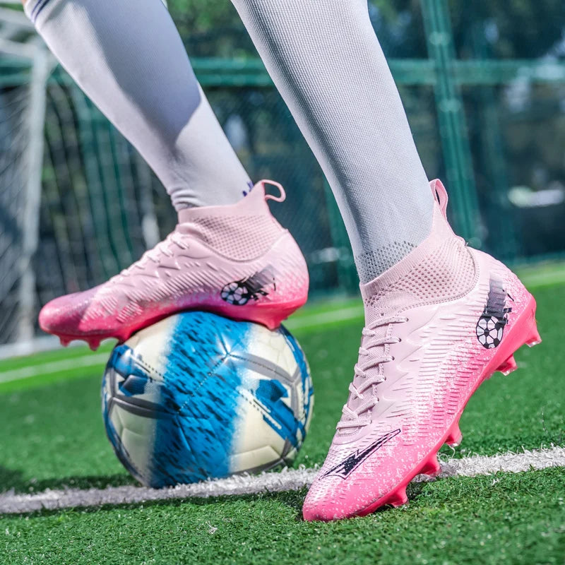 Uomo Donna Scarpe da calcio alte Antiscivolo Sneakers da calcio Traspiranti Scarpe da allenamento per futsal Scarpe da calcio da esterno su erba con tacchetti alla caviglia