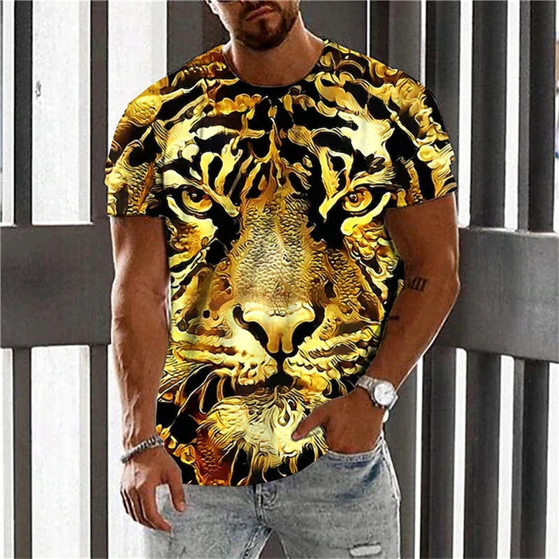 Modni muški T-shirt kratkih rukava s okruglim izrezom, T-shirt s 3D printom vuka, muški ležerni sportski T-shirt kratkih rukava, ulični top