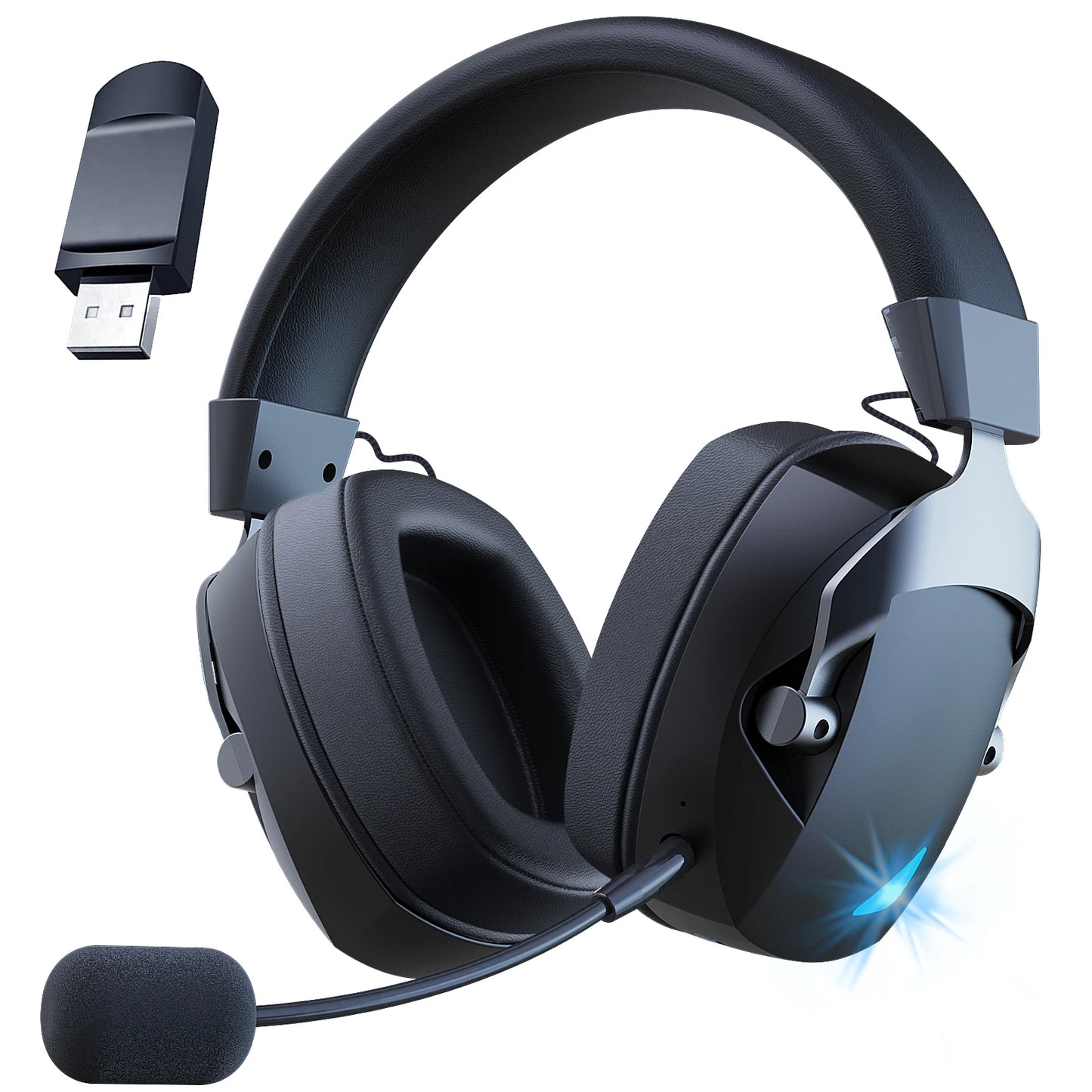 Auscultadores Gaming com Microfone Destacável com Cancelamento de Ruído – 3 Modos: Bluetooth 5.3 Sem Fios, 2.4G USB e Ligação com Fio 3.5mm, com Drivers de 50mm