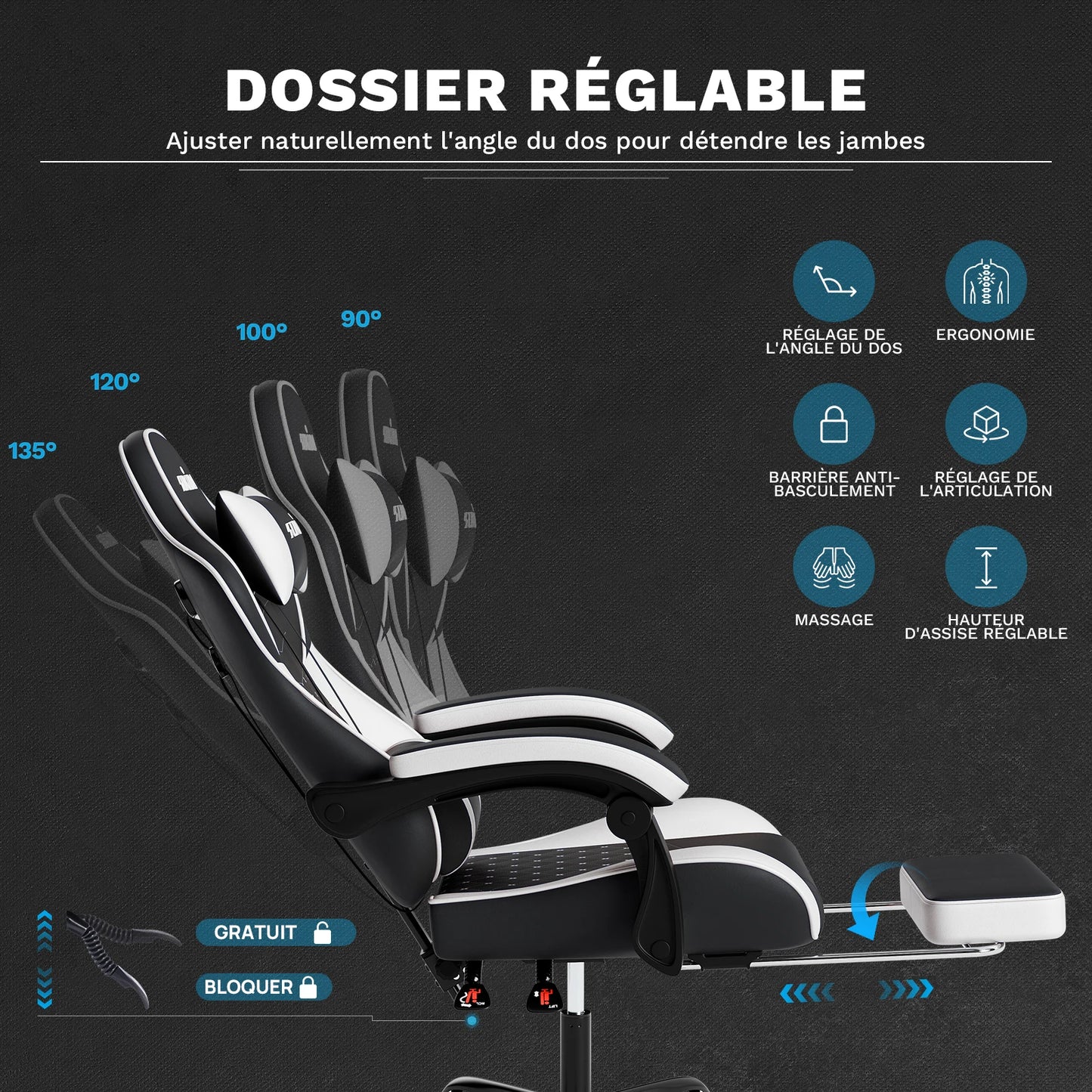 SUKIDA Gaming Chair Ergonomic Video Game Chair Comfortable Computer Chair with Footrest and Lumbar Support Office Chair