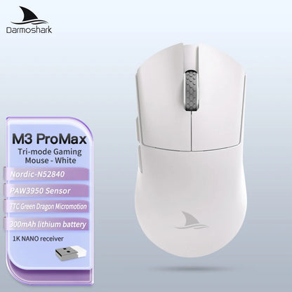Mouse da gaming Darmoshark M3Pro 2.4G BT wireless tri-mode, sensore PAW3395, N52840, 26000DPI, mouse con driver macro per mani grandi per il gaming