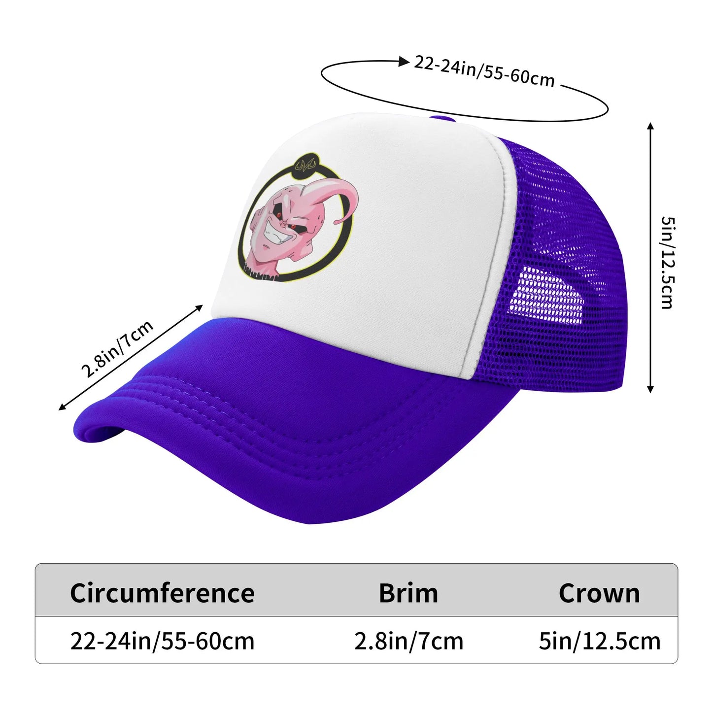Dragon Ball Kid Buu Trucker Cap Unisex Hats Sun Caps Trucker Cap Adjustable Polyester Mesh Baseball Cap Summer