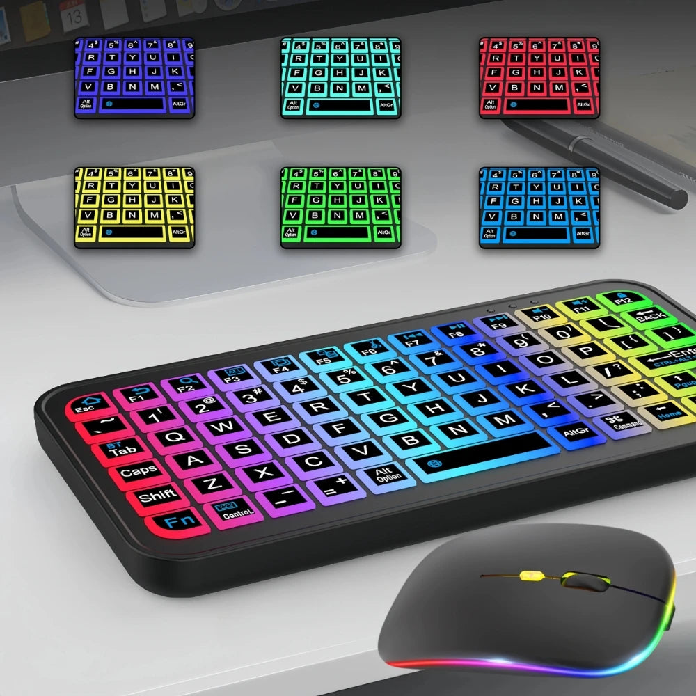 Keyboard for Tablet Android iOS Windows Wireless Mouse Rechargeable Keyboard Bluetooth 5.2 Backlit Keyboard for iPad Phone