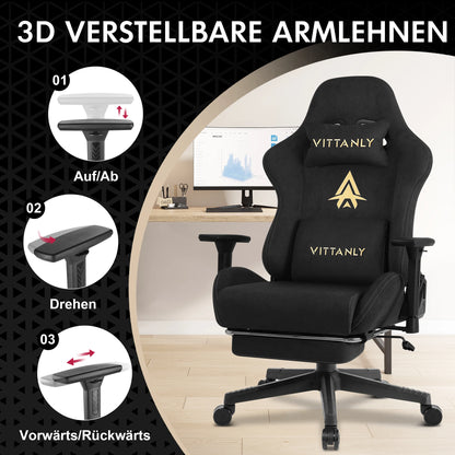 Ergonomic Gaming Chair with Footrest, Breathable Faux Suede Office Chair, Adjustable Lumbar Support Recliner with Headrest