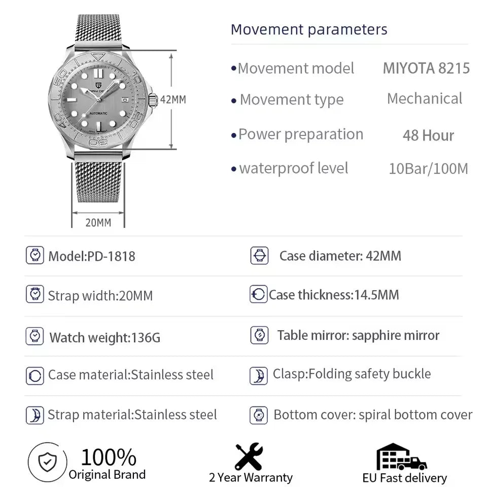 2026 New PAGANI DESIGN 007 Men's Watches Luxury Automatic Watch For Man Mechanical Wristwatch AR Sapphire Mirror Luminous Clock