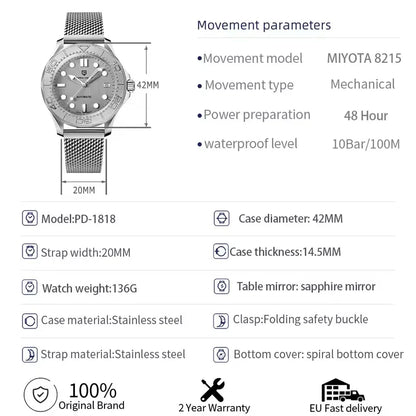 2026 New PAGANI DESIGN 007 Men's Watches Luxury Automatic Watch For Man Mechanical Wristwatch AR Sapphire Mirror Luminous Clock