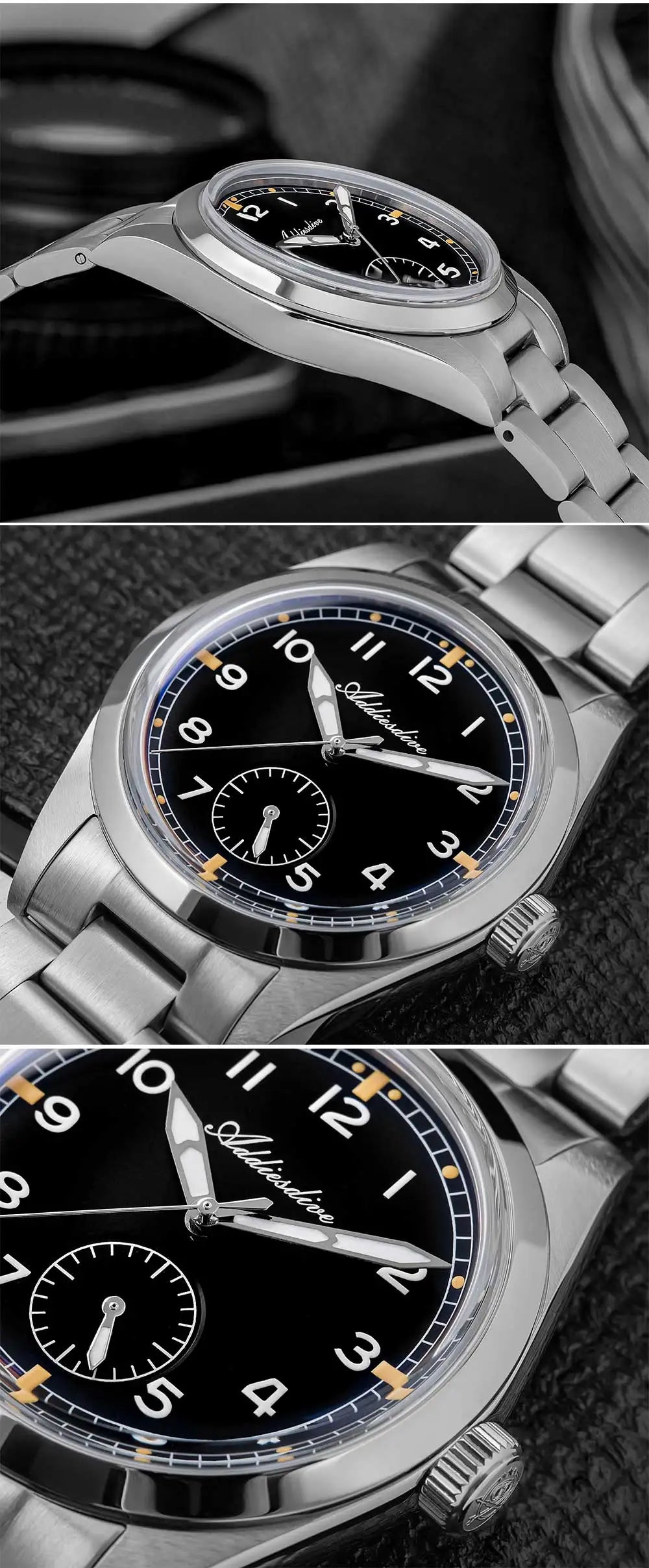 Orologio da uomo ADDIESDIVE 36mm al quarzo VH60, luminoso BGW9, vetro bombato, impermeabile 10Bar, in acciaio inossidabile