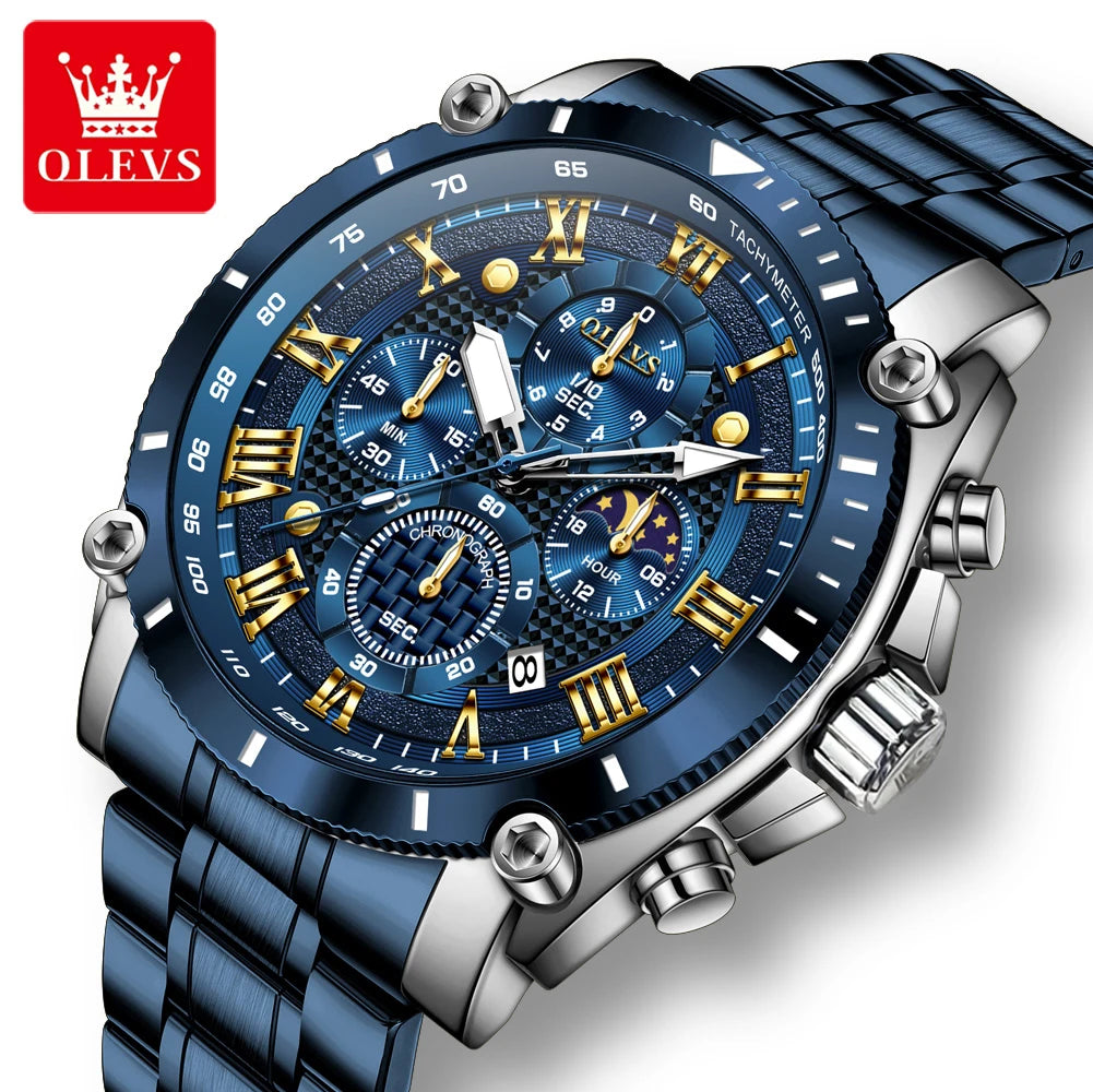 OLEVS 2025 New Men Watch Top Brand Luxury Watch Men Stainless Steel Waterproof Sport Quartz Chronograph Wrist Watch Man Relogio