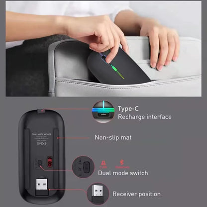 Ratón inalámbrico recargable de doble modo, compatible con Bluetooth y USB 2.4G, para ordenador, portátil, iPad, tablet y notebook, ratón gaming