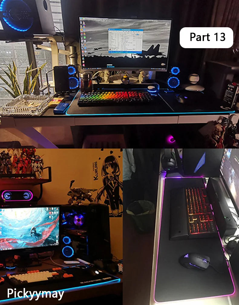 Velká RGB herní podložka pod myš, LED podložka pod myš pro hráče, podložka na stůl k PC, RGB podložka pod klávesnici XXL 90x40cm