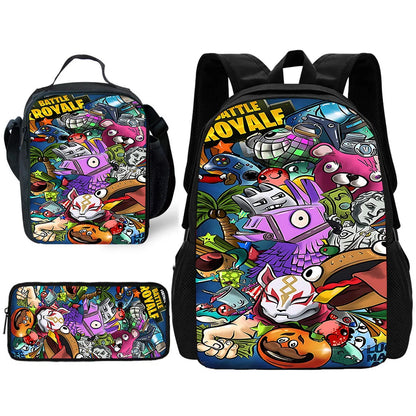 Hot Game Child School Backpack with Lunch Bags, Design-F-FortniteS Pencil Bags, School Bags for Boys Girls Best Gift
