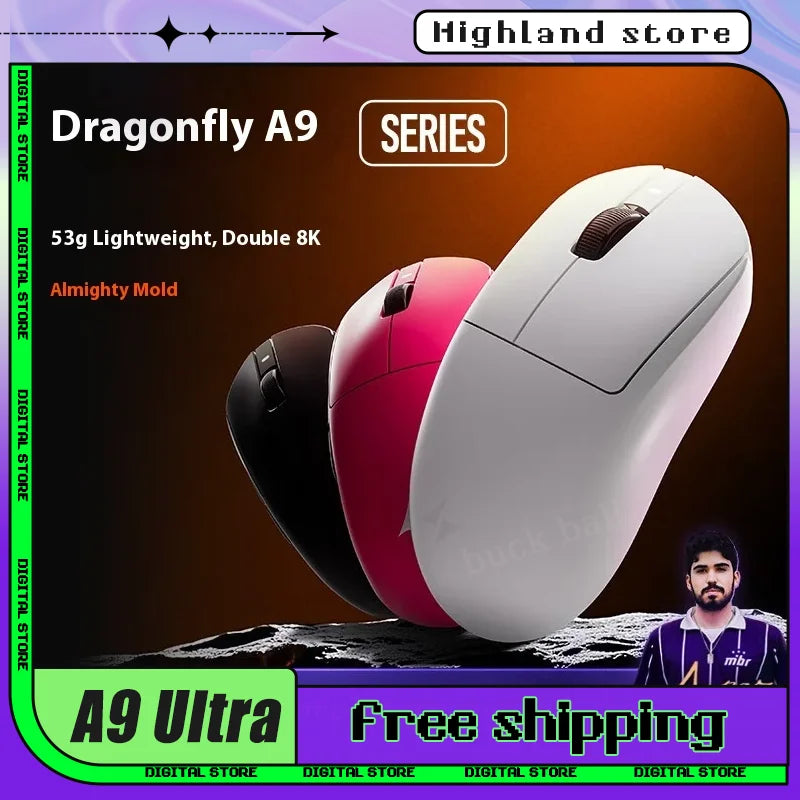 ATK A9 Ultra Wireless Gaming Mouse Tri-Mode 8K, 53g Lightweight Gaming Mouse with Bluetooth, 2.4GHz & Wired, Esports Mouse for PC