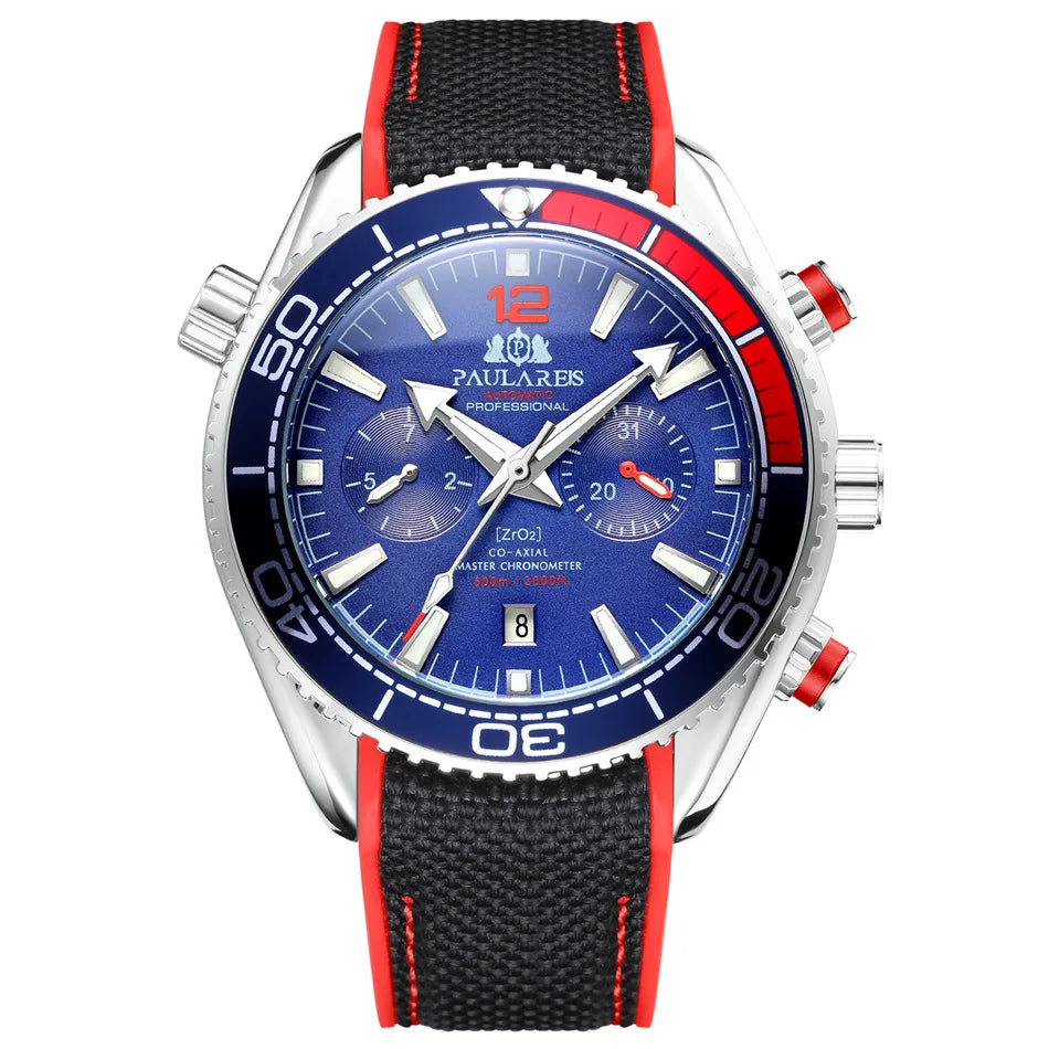 Classic Luxury Men Automatic Watch Multifunction Mechanical Wristwatch Rubber Strap Waterproof Week Date Watches Reloj Hombre