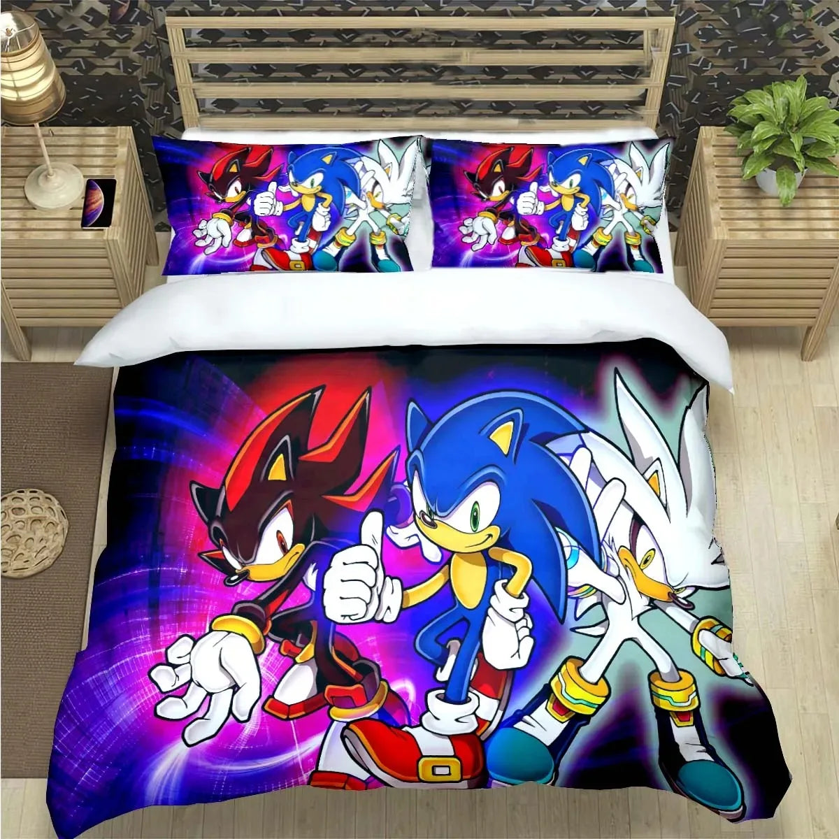 Fashion Cartoon Role Characters Print Bedding Set Sonic Duvet Cover Comforter Bed Youth Kids Girl Boys Luxury Birthday Gift