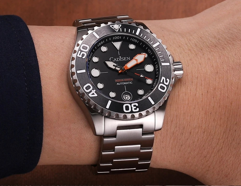 NEW 2026 CADISEN AQUA DIVER Brand Luxury Men Watches Automatic Watch Japan 8215 100M Waterproof Luminous Mechanical Wristwatch