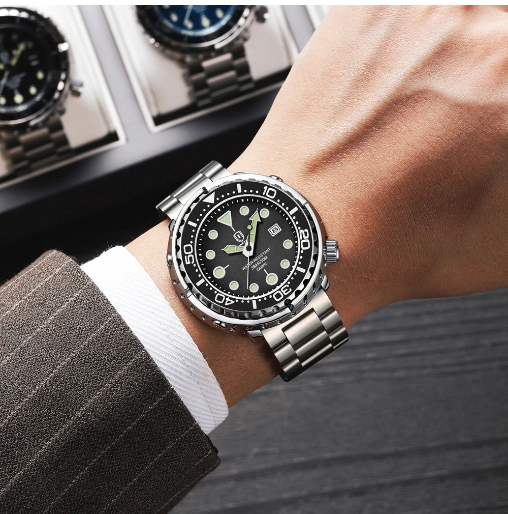 QINGXIYA Mens Watches Fashion Waterproof Luminous Date Rotating Dial High Quality Stainless Steel Luxury Brand Men Quartz Watch