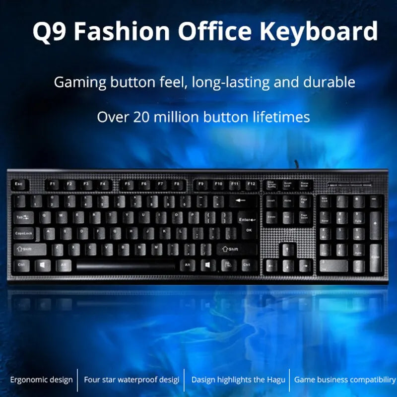 Q9 Einzelne Tastatur USB, quadratischer Anschluss, für Büro und Zuhause, PS2-Rundanschluss, kabelgebunden, für Desktop-Computer