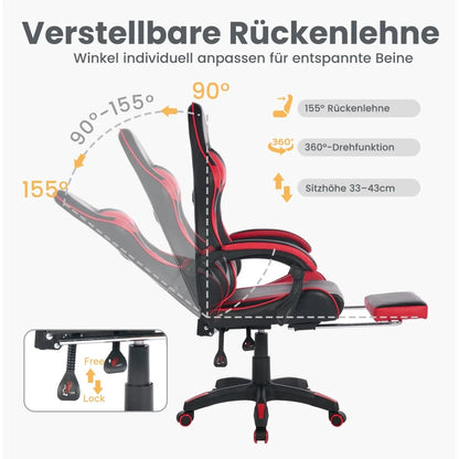 Ergonomic Gaming Chair 360° Reclining Office Chair with Footrest, Adjustable Height Racing Chair with Lumbar Support and Headrest