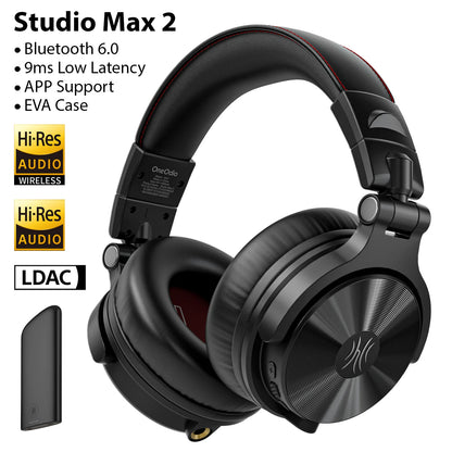 Cuffie DJ wireless OneOdio Studio Max Bluetooth 6.0 – latenza ultra bassa di 9ms, headset over-ear da monitoraggio studio Hi-Res LDAC con microfono