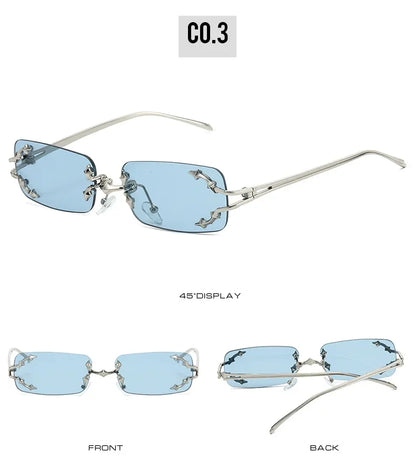 Y2K Rimless Square Star Sunglasses for Women Fashion Vintage Silver Hip Hop Driving UV400 Eyewear Alloy Frame Outdoor Men Punk